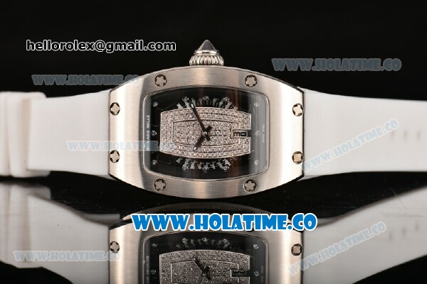 Richard Mille RM007 Miyota 6T51 Automatic Steel Case with Diamonds Dial and White Rubber Strap - Click Image to Close